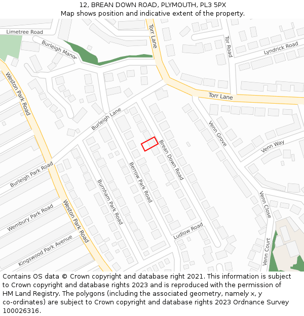 12, BREAN DOWN ROAD, PLYMOUTH, PL3 5PX: Location map and indicative extent of plot