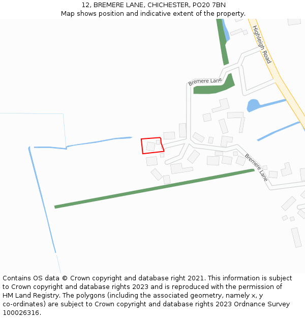 12, BREMERE LANE, CHICHESTER, PO20 7BN: Location map and indicative extent of plot