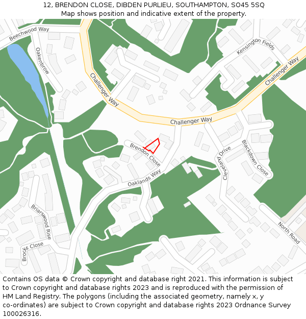 12, BRENDON CLOSE, DIBDEN PURLIEU, SOUTHAMPTON, SO45 5SQ: Location map and indicative extent of plot