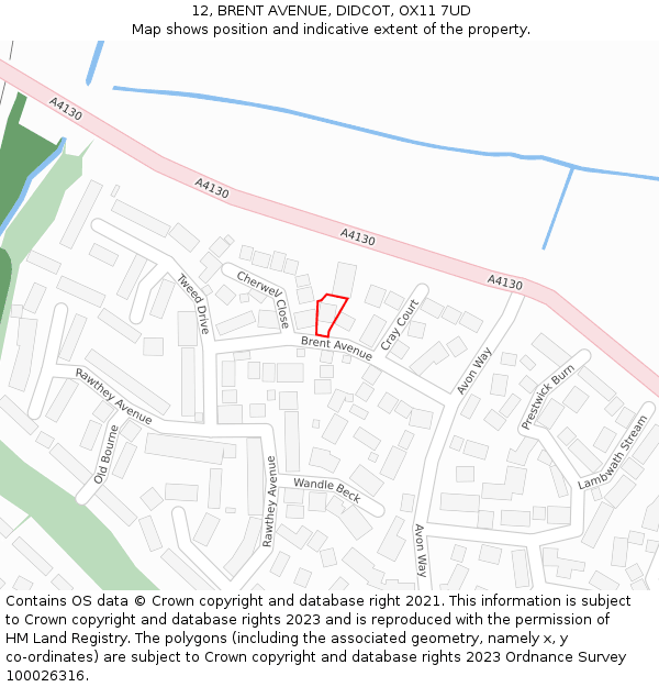 12, BRENT AVENUE, DIDCOT, OX11 7UD: Location map and indicative extent of plot