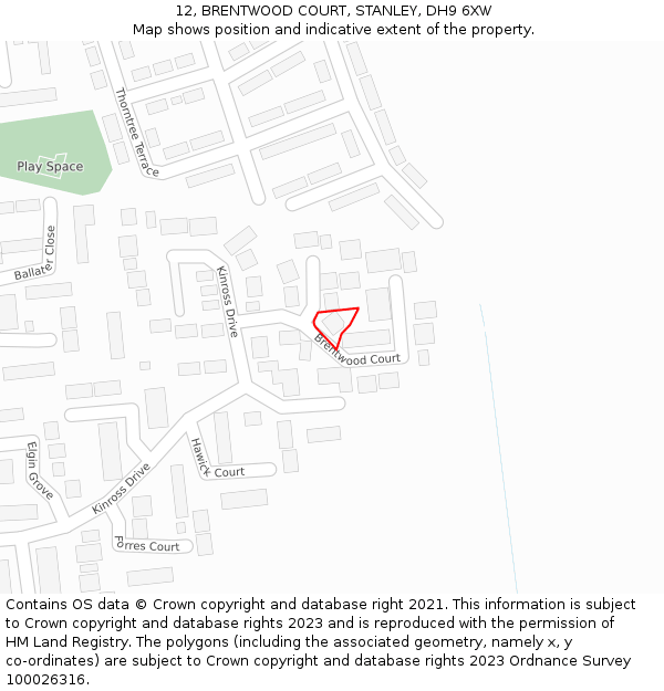 12, BRENTWOOD COURT, STANLEY, DH9 6XW: Location map and indicative extent of plot