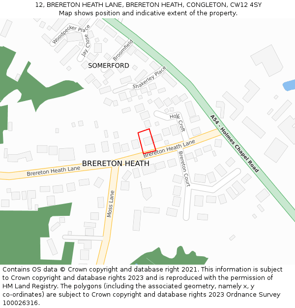 12, BRERETON HEATH LANE, BRERETON HEATH, CONGLETON, CW12 4SY: Location map and indicative extent of plot