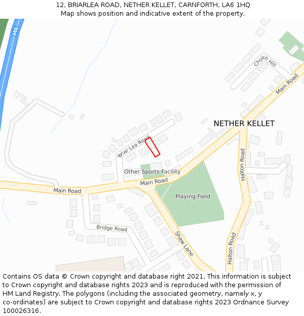 12, BRIARLEA ROAD, NETHER KELLET, CARNFORTH, LA6 1HQ: Location map and indicative extent of plot