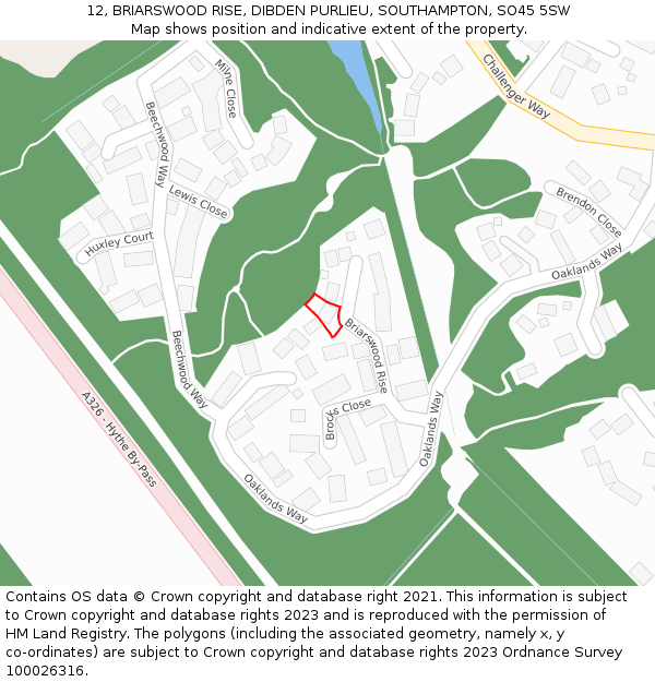 12, BRIARSWOOD RISE, DIBDEN PURLIEU, SOUTHAMPTON, SO45 5SW: Location map and indicative extent of plot