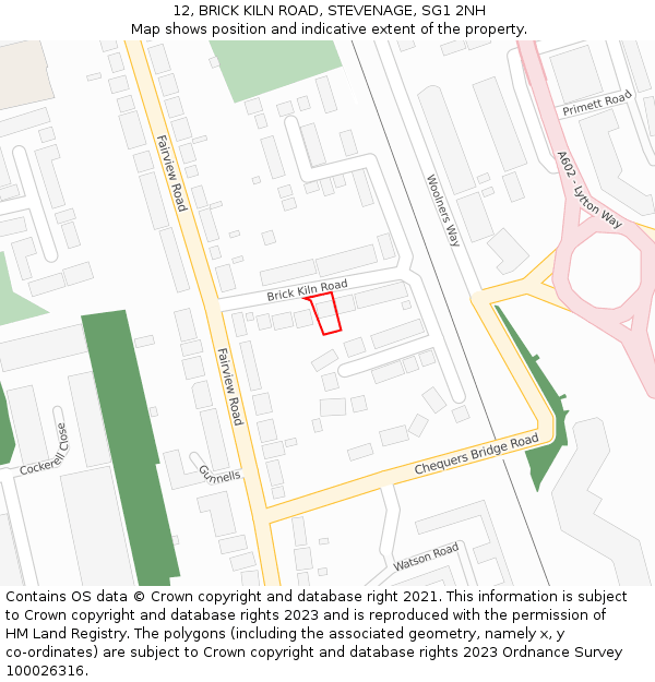 12, BRICK KILN ROAD, STEVENAGE, SG1 2NH: Location map and indicative extent of plot