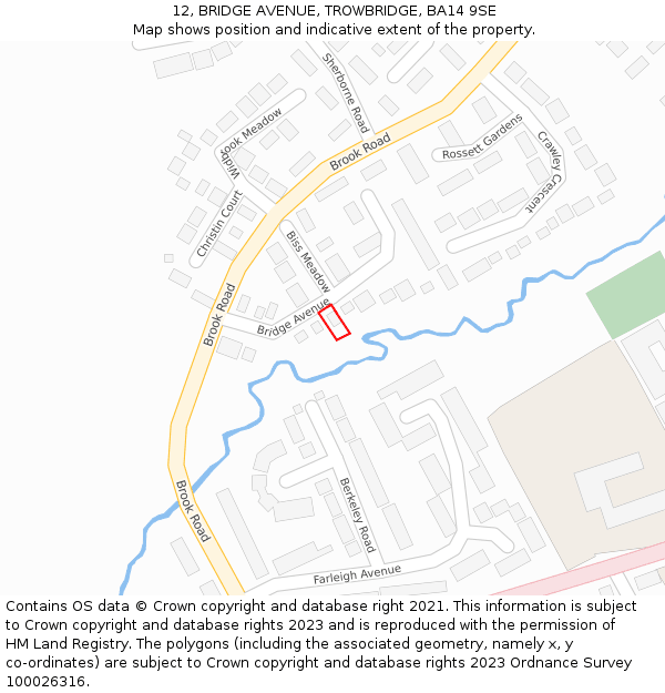 12, BRIDGE AVENUE, TROWBRIDGE, BA14 9SE: Location map and indicative extent of plot