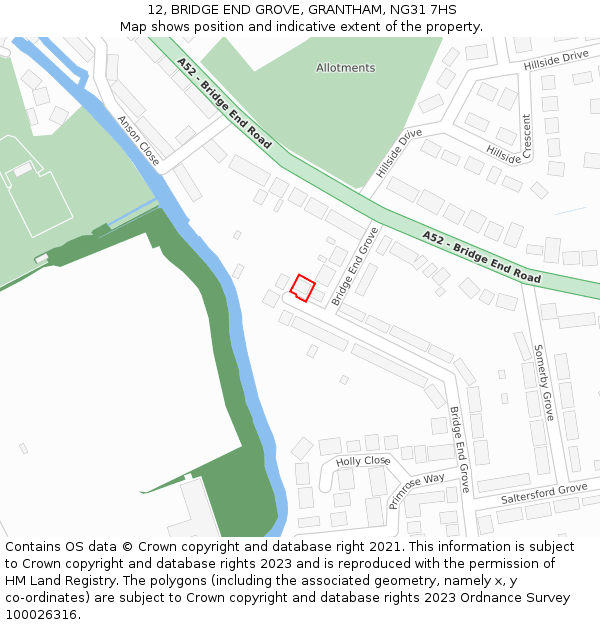 12, BRIDGE END GROVE, GRANTHAM, NG31 7HS: Location map and indicative extent of plot