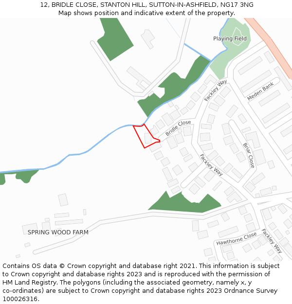 12, BRIDLE CLOSE, STANTON HILL, SUTTON-IN-ASHFIELD, NG17 3NG: Location map and indicative extent of plot