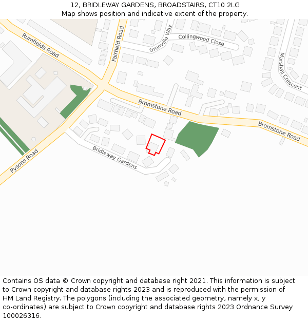 12, BRIDLEWAY GARDENS, BROADSTAIRS, CT10 2LG: Location map and indicative extent of plot