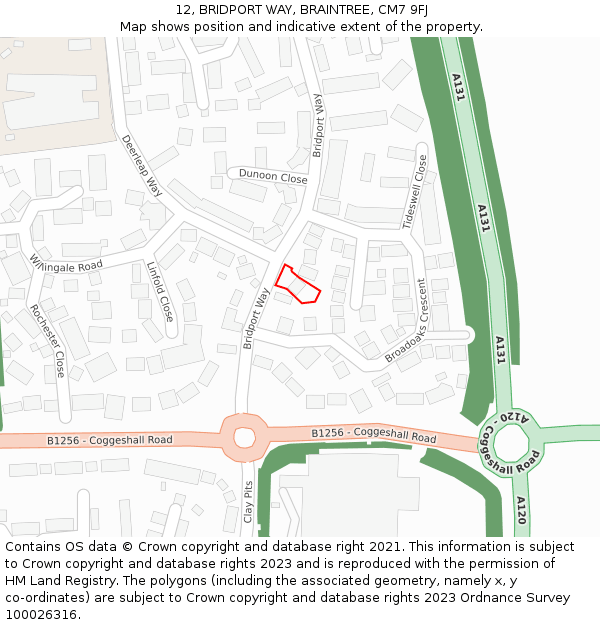 12, BRIDPORT WAY, BRAINTREE, CM7 9FJ: Location map and indicative extent of plot