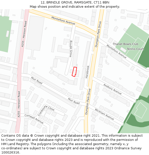 12, BRINDLE GROVE, RAMSGATE, CT11 8BN: Location map and indicative extent of plot