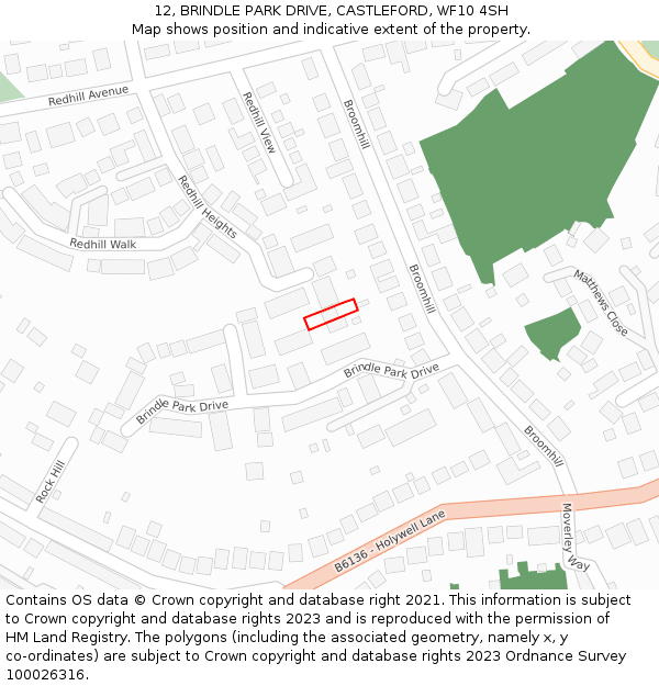 12, BRINDLE PARK DRIVE, CASTLEFORD, WF10 4SH: Location map and indicative extent of plot