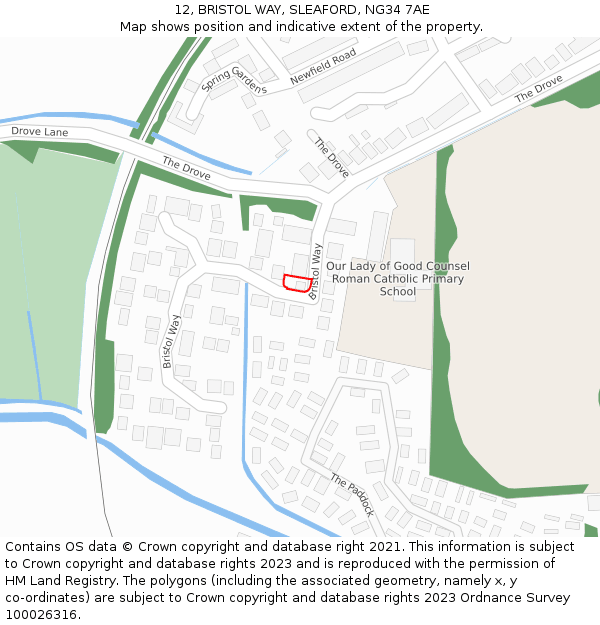 12, BRISTOL WAY, SLEAFORD, NG34 7AE: Location map and indicative extent of plot