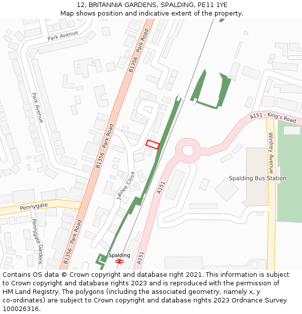 12, BRITANNIA GARDENS, SPALDING, PE11 1YE: Location map and indicative extent of plot