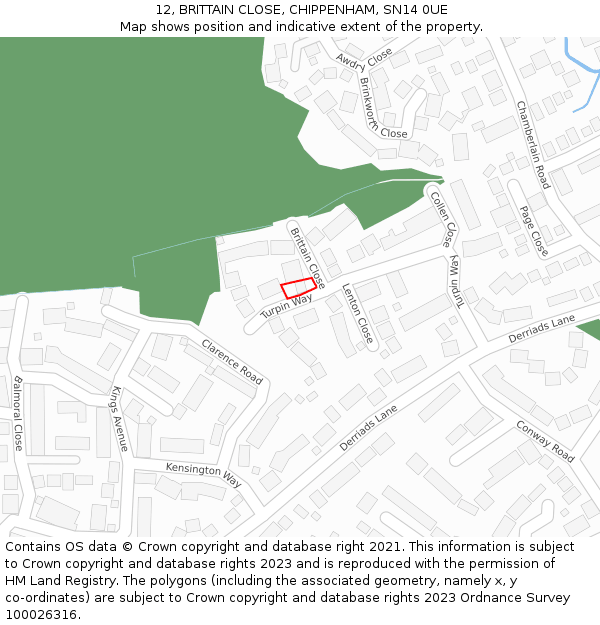 12, BRITTAIN CLOSE, CHIPPENHAM, SN14 0UE: Location map and indicative extent of plot