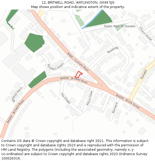 12, BRITWELL ROAD, WATLINGTON, OX49 5JS: Location map and indicative extent of plot