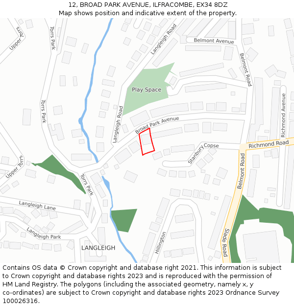 12, BROAD PARK AVENUE, ILFRACOMBE, EX34 8DZ: Location map and indicative extent of plot