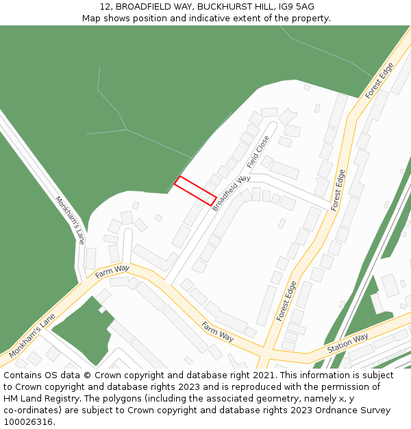 12, BROADFIELD WAY, BUCKHURST HILL, IG9 5AG: Location map and indicative extent of plot
