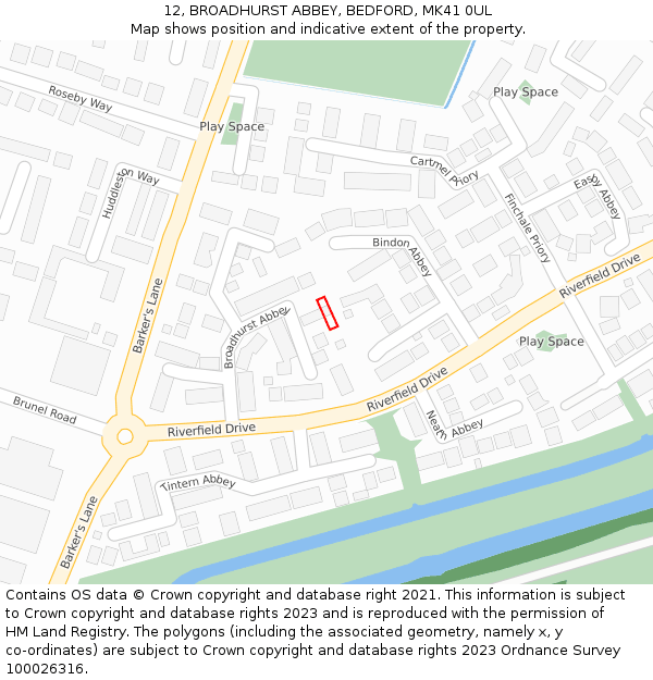 12, BROADHURST ABBEY, BEDFORD, MK41 0UL: Location map and indicative extent of plot