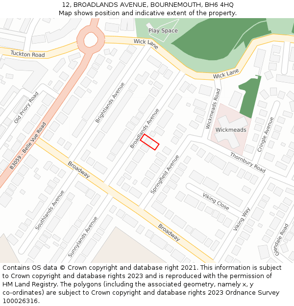 12, BROADLANDS AVENUE, BOURNEMOUTH, BH6 4HQ: Location map and indicative extent of plot