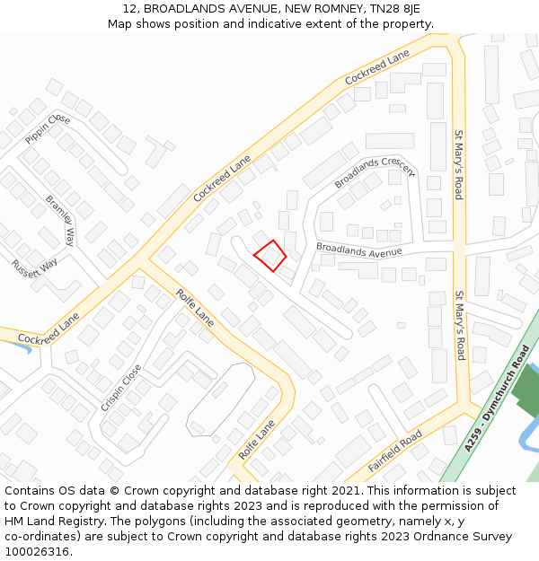 12, BROADLANDS AVENUE, NEW ROMNEY, TN28 8JE: Location map and indicative extent of plot