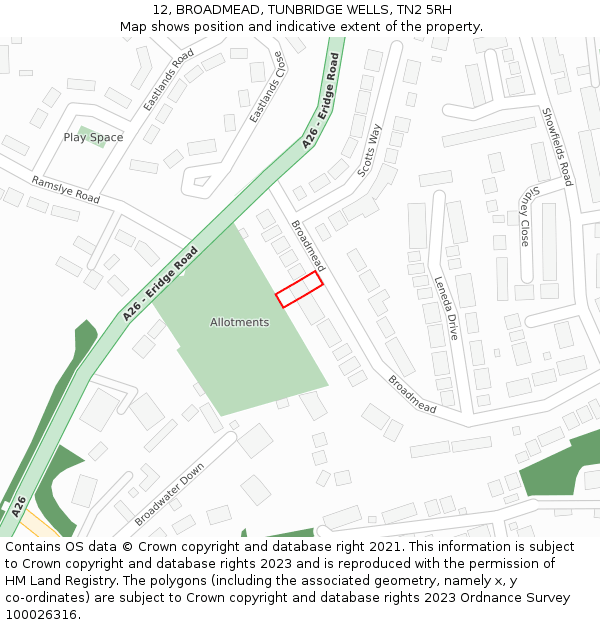 12, BROADMEAD, TUNBRIDGE WELLS, TN2 5RH: Location map and indicative extent of plot