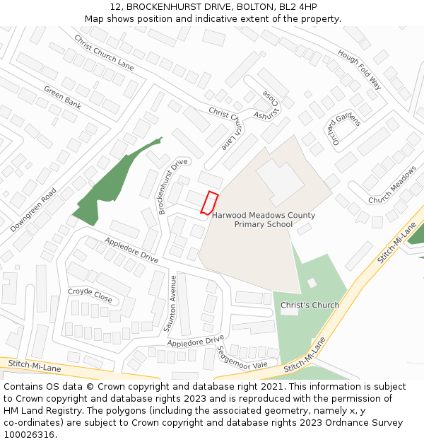 12, BROCKENHURST DRIVE, BOLTON, BL2 4HP: Location map and indicative extent of plot