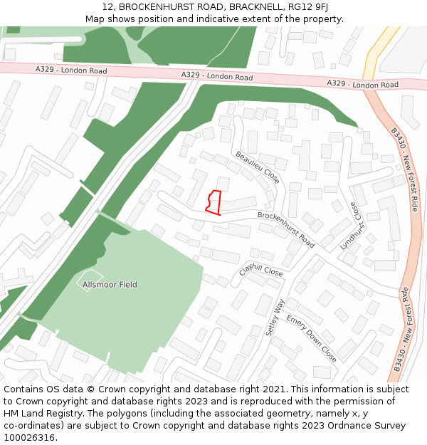 12, BROCKENHURST ROAD, BRACKNELL, RG12 9FJ: Location map and indicative extent of plot