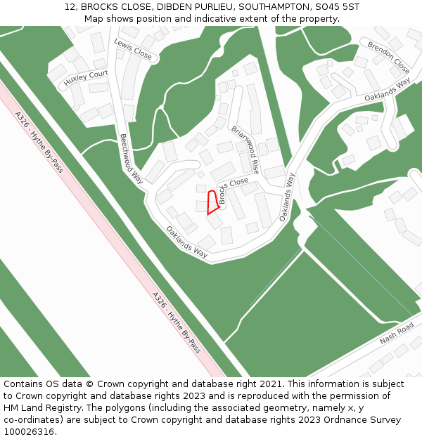 12, BROCKS CLOSE, DIBDEN PURLIEU, SOUTHAMPTON, SO45 5ST: Location map and indicative extent of plot