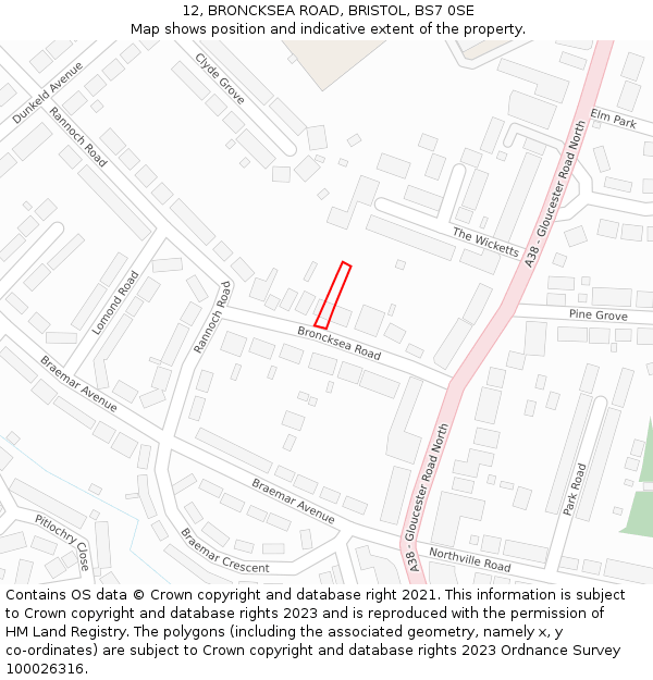 12, BRONCKSEA ROAD, BRISTOL, BS7 0SE: Location map and indicative extent of plot