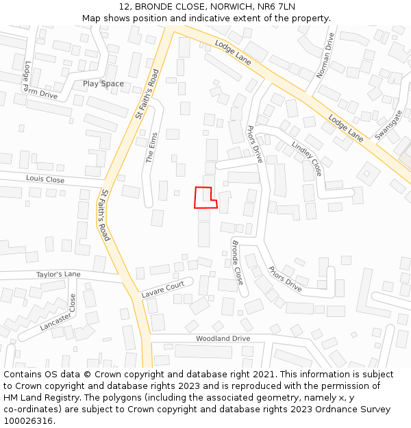 12, BRONDE CLOSE, NORWICH, NR6 7LN: Location map and indicative extent of plot