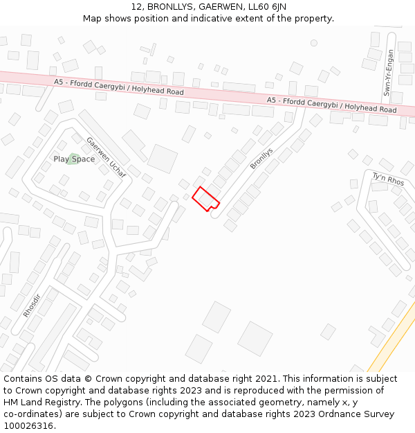 12, BRONLLYS, GAERWEN, LL60 6JN: Location map and indicative extent of plot