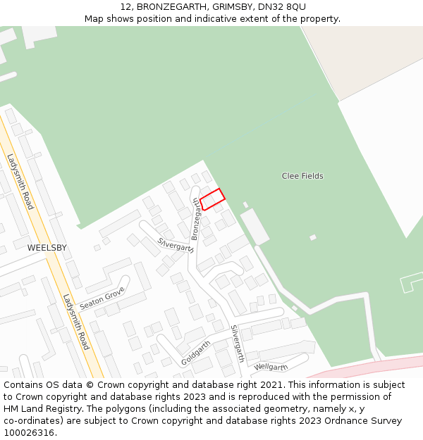 12, BRONZEGARTH, GRIMSBY, DN32 8QU: Location map and indicative extent of plot