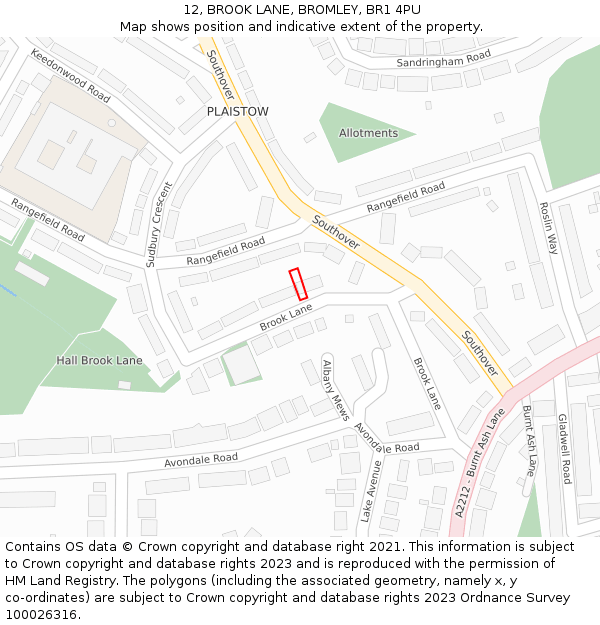 12, BROOK LANE, BROMLEY, BR1 4PU: Location map and indicative extent of plot