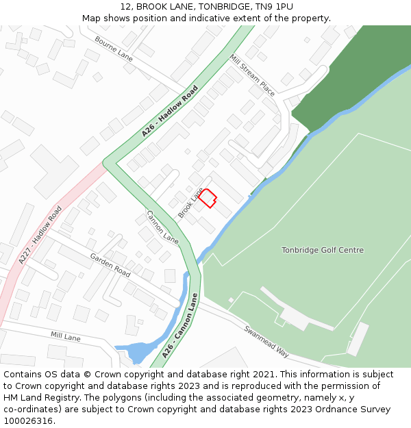 12, BROOK LANE, TONBRIDGE, TN9 1PU: Location map and indicative extent of plot