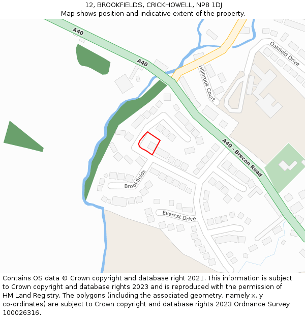 12, BROOKFIELDS, CRICKHOWELL, NP8 1DJ: Location map and indicative extent of plot