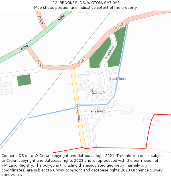 12, BROOKFIELDS, WIGTON, CA7 0AF: Location map and indicative extent of plot