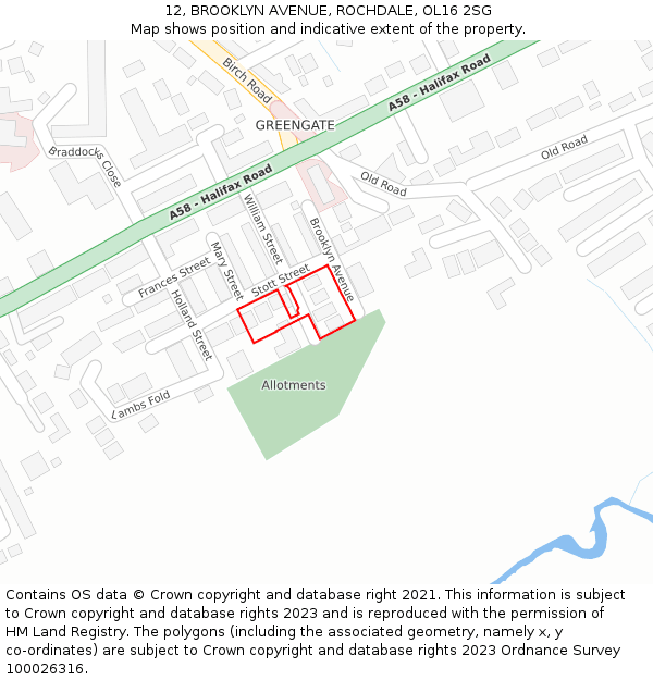 12, BROOKLYN AVENUE, ROCHDALE, OL16 2SG: Location map and indicative extent of plot