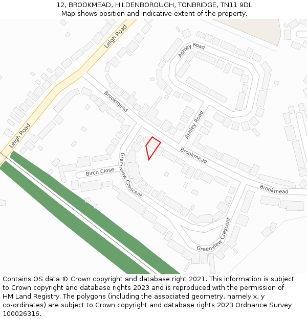 12, BROOKMEAD, HILDENBOROUGH, TONBRIDGE, TN11 9DL: Location map and indicative extent of plot