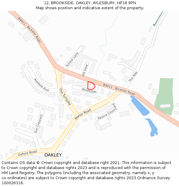 12, BROOKSIDE, OAKLEY, AYLESBURY, HP18 9PN: Location map and indicative extent of plot