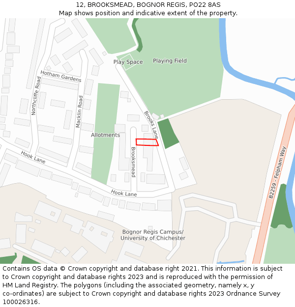 12, BROOKSMEAD, BOGNOR REGIS, PO22 8AS: Location map and indicative extent of plot