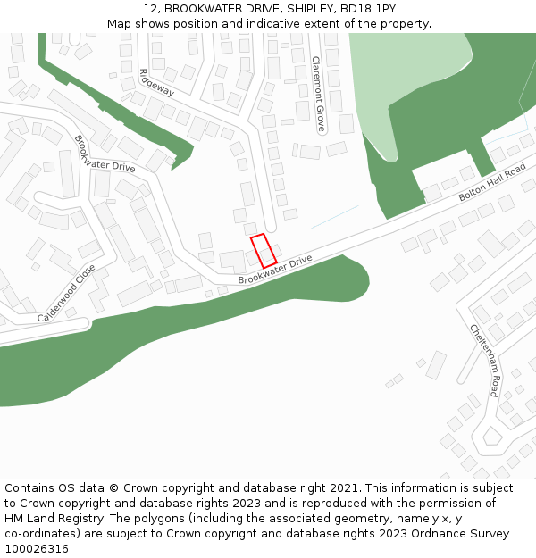 12, BROOKWATER DRIVE, SHIPLEY, BD18 1PY: Location map and indicative extent of plot