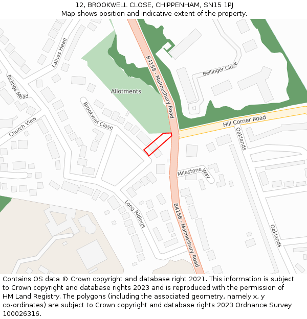 12, BROOKWELL CLOSE, CHIPPENHAM, SN15 1PJ: Location map and indicative extent of plot