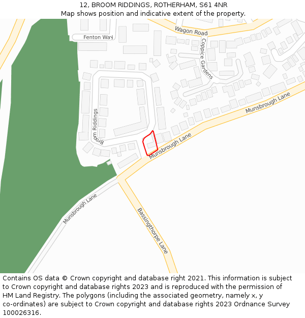 12, BROOM RIDDINGS, ROTHERHAM, S61 4NR: Location map and indicative extent of plot