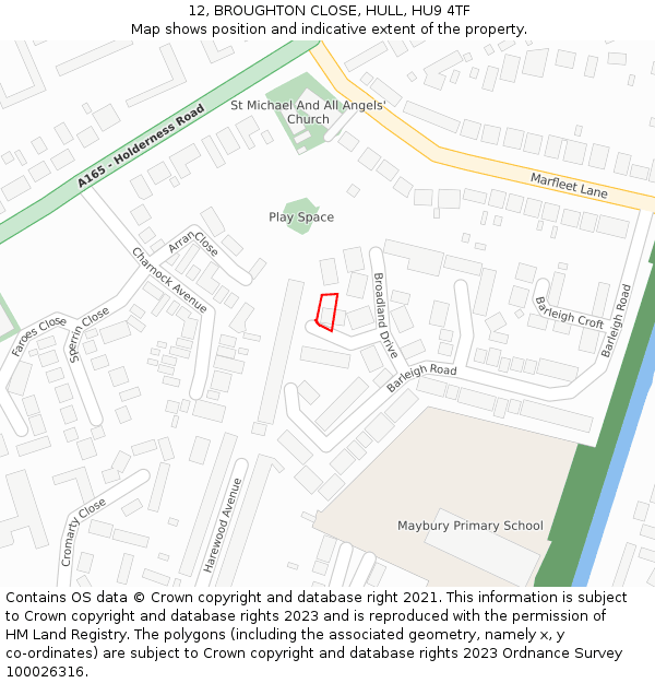 12, BROUGHTON CLOSE, HULL, HU9 4TF: Location map and indicative extent of plot