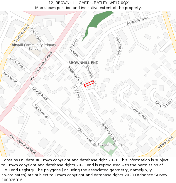 12, BROWNHILL GARTH, BATLEY, WF17 0QX: Location map and indicative extent of plot