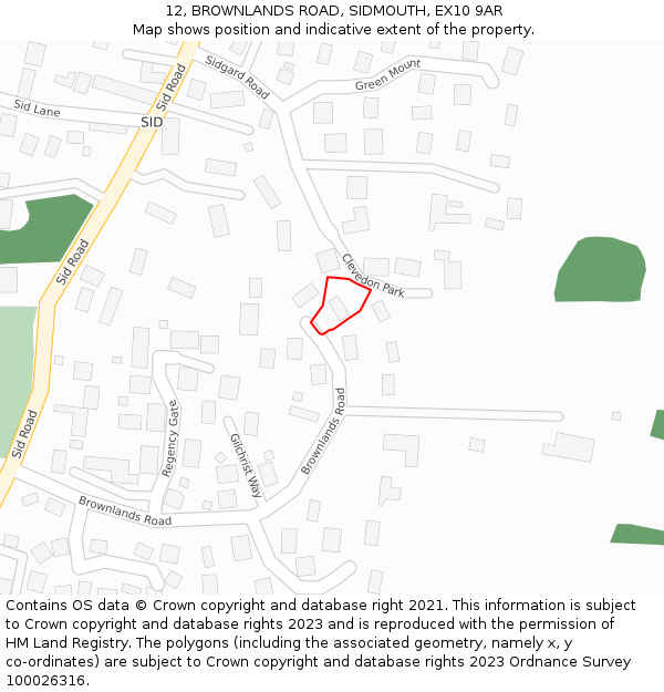 12, BROWNLANDS ROAD, SIDMOUTH, EX10 9AR: Location map and indicative extent of plot