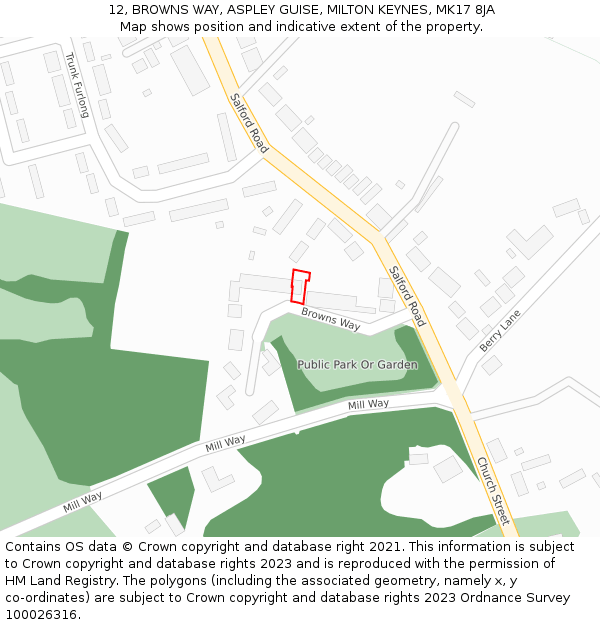 12, BROWNS WAY, ASPLEY GUISE, MILTON KEYNES, MK17 8JA: Location map and indicative extent of plot