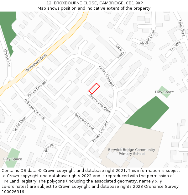 12, BROXBOURNE CLOSE, CAMBRIDGE, CB1 9XP: Location map and indicative extent of plot