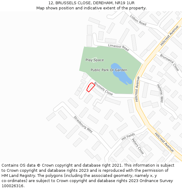 12, BRUSSELS CLOSE, DEREHAM, NR19 1UR: Location map and indicative extent of plot